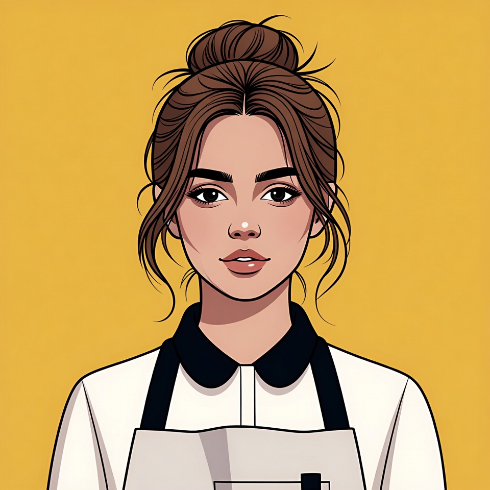 Woman in apron with yellow background Woman in apron with yellow background