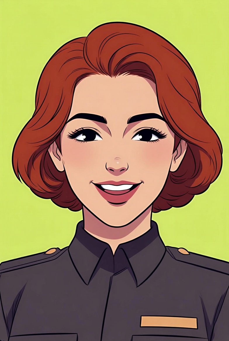 Smiling woman in uniform with short hair Smiling woman in uniform with short hair