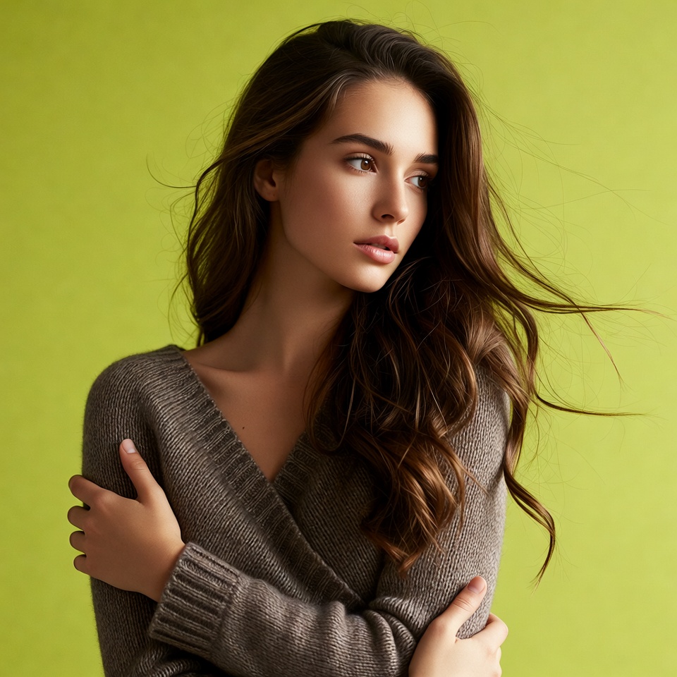 Young woman posing against green background Young woman posing against green background