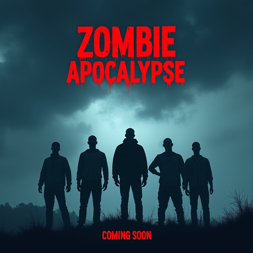 Group of figures facing dark horizon Group of figures facing dark horizon