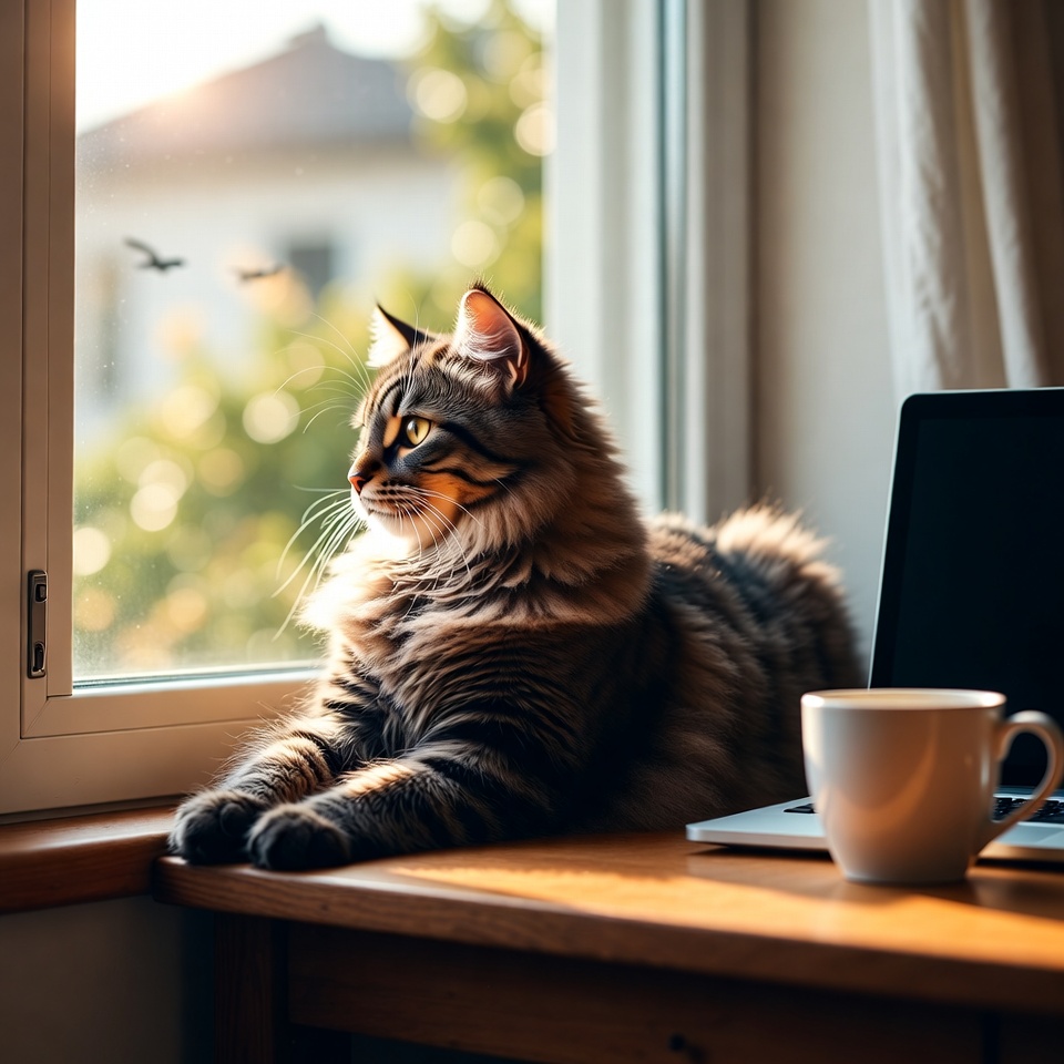 Cat by the window in afternoon light Cat by the window in afternoon light