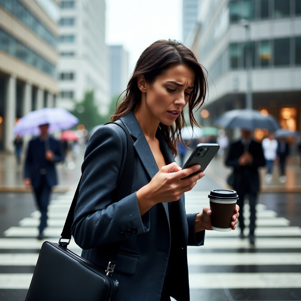 Woman walking in city rain Woman walking in city rain