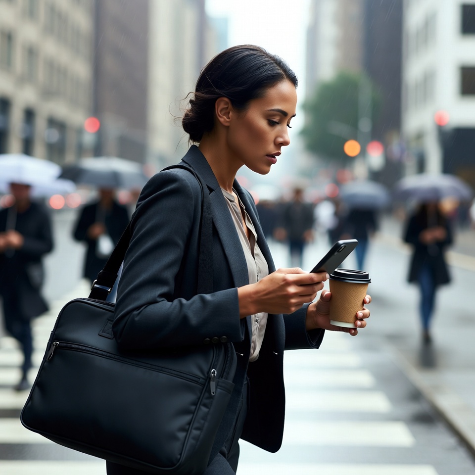 Woman walking in city rain Woman walking in city rain