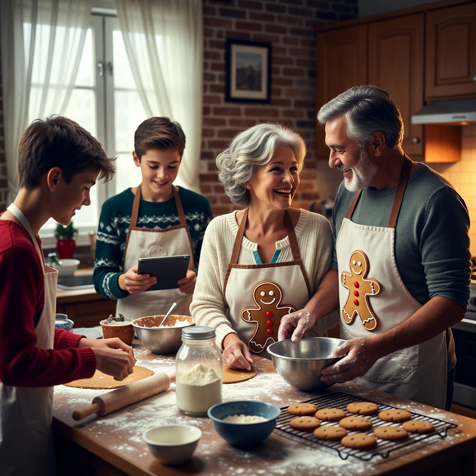 Family bakes cookies in the kitchen Family bakes cookies in the kitchen