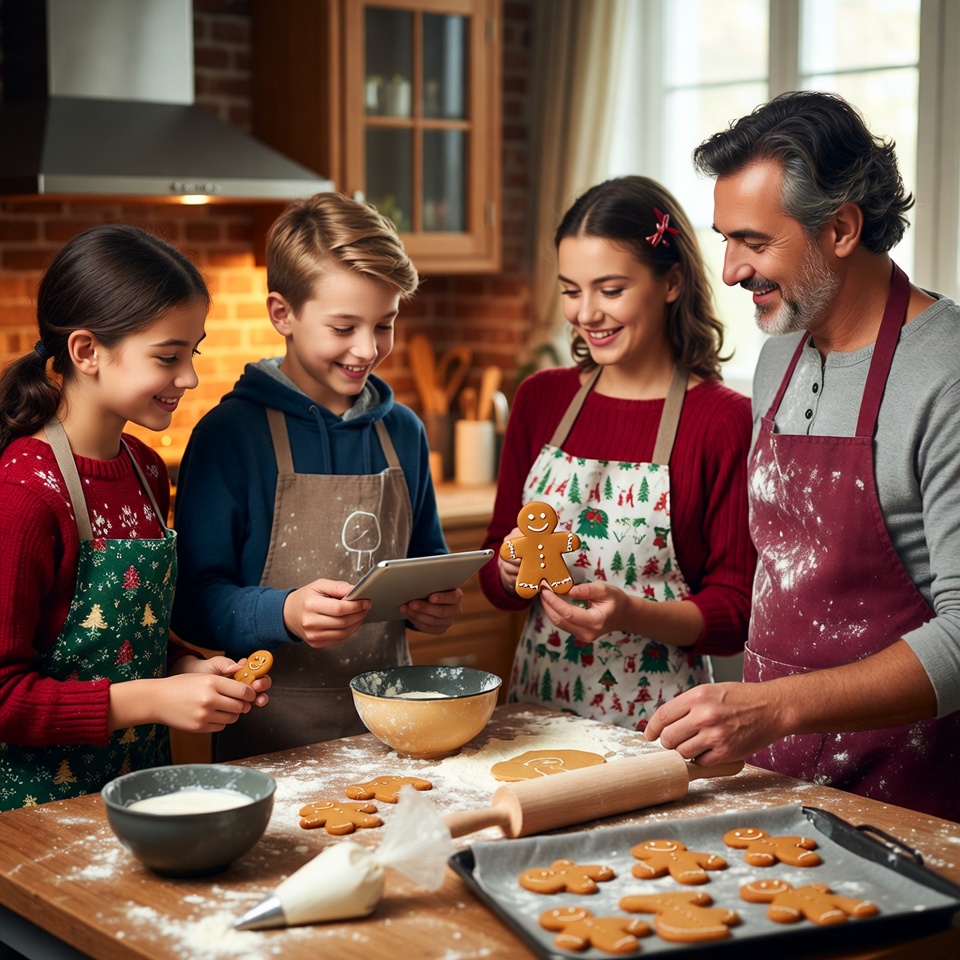 Baking gingerbread cookies with family Baking gingerbread cookies with family