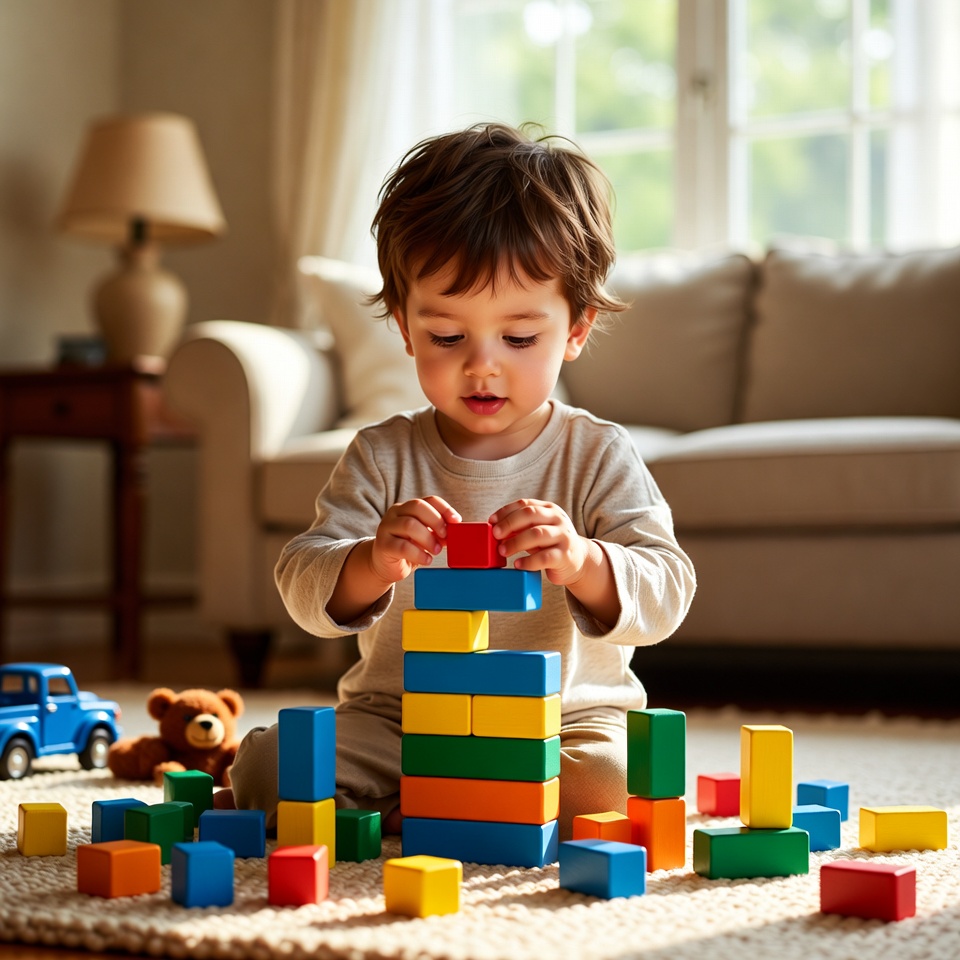 Child playing with colorful building blocks Child playing with colorful building blocks