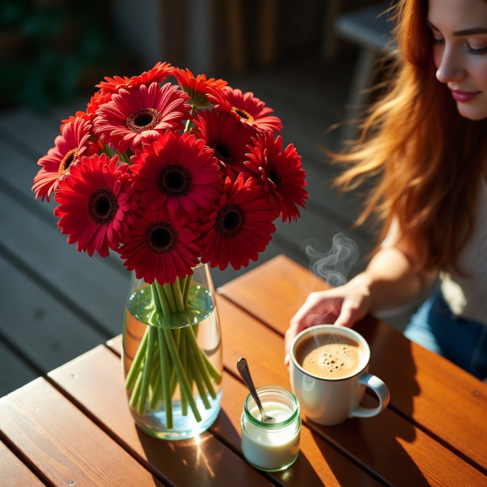 Coffee and flowers in morning light Coffee and flowers in morning light