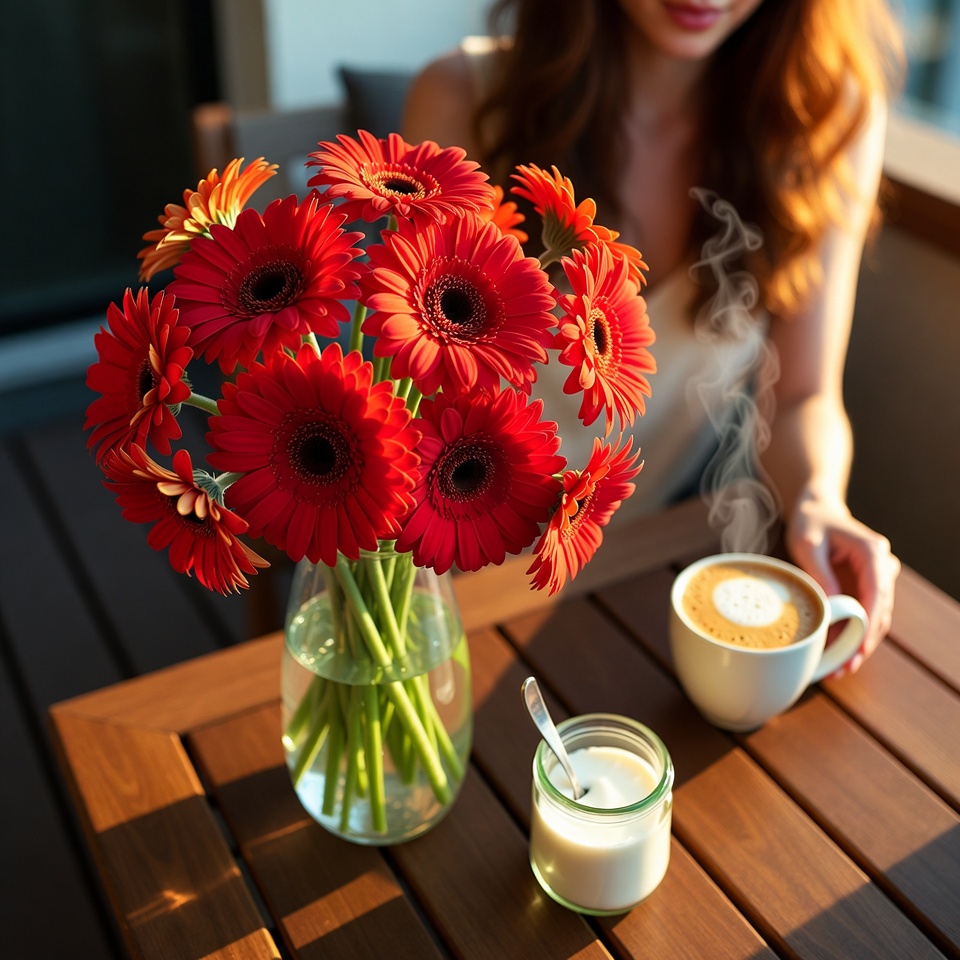 Coffee and flowers on the table Coffee and flowers on the table