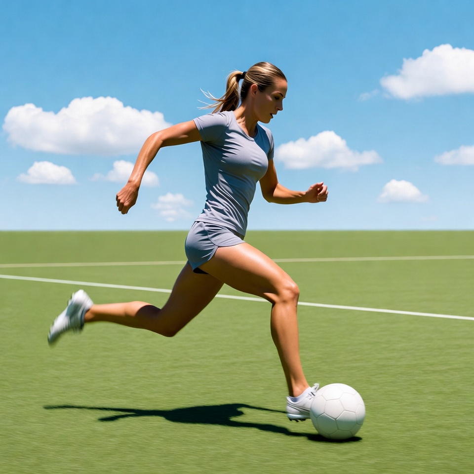 Woman runs on soccer field Woman runs on soccer field