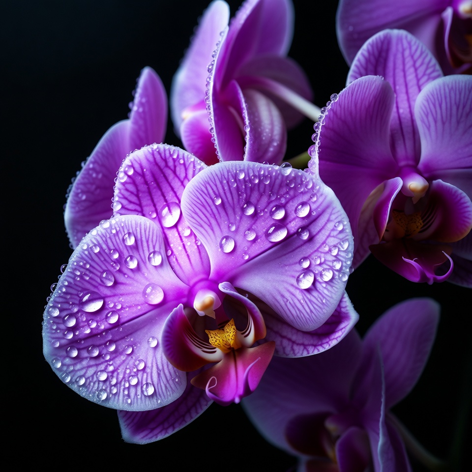 Purple orchid with water droplets on petals Purple orchid with water droplets on petals