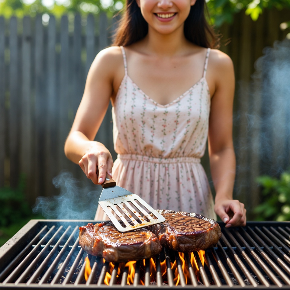 Grilling steak outdoors on a sunny day Grilling steak outdoors on a sunny day