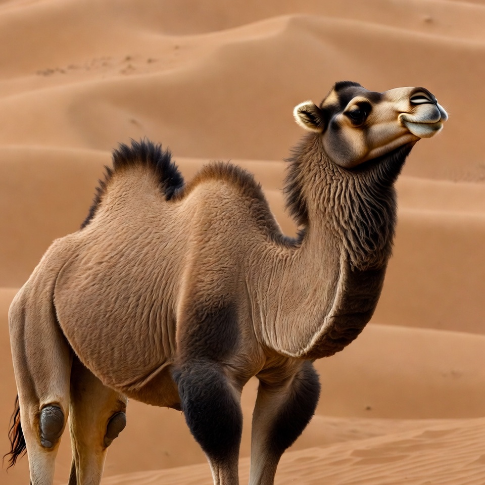 Camel standing in sandy landscape Camel standing in sandy landscape