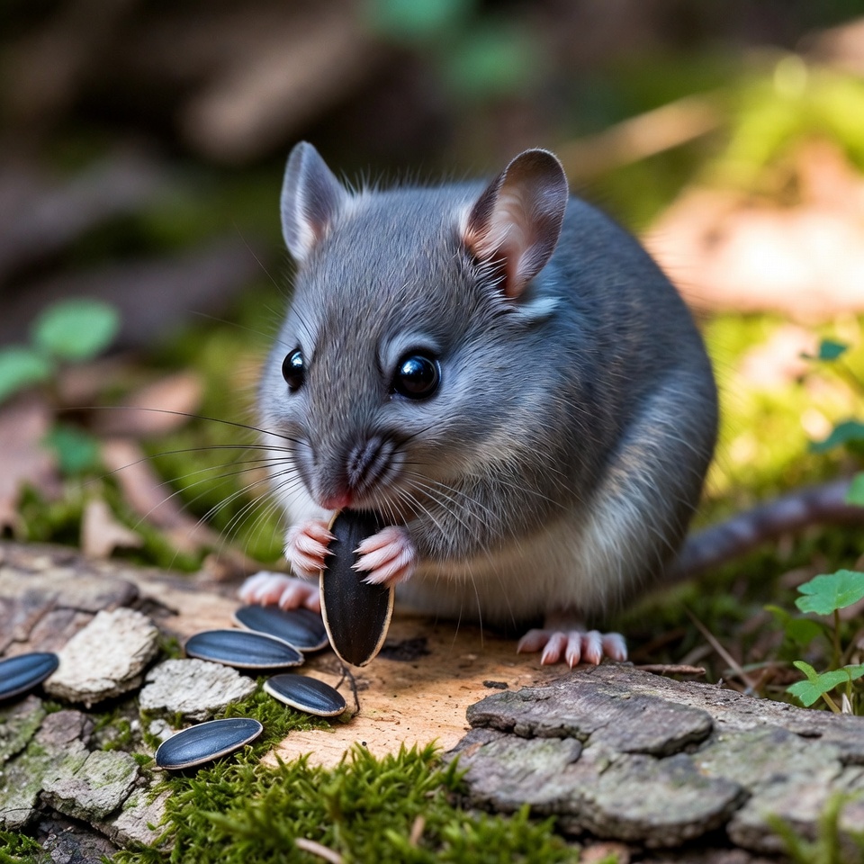 Small animal eats seeds in forest Small animal eats seeds in forest