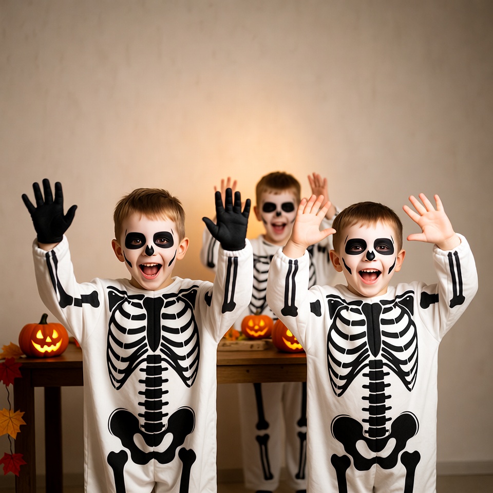 Kids in skeleton costumes for halloween Kids in skeleton costumes for halloween