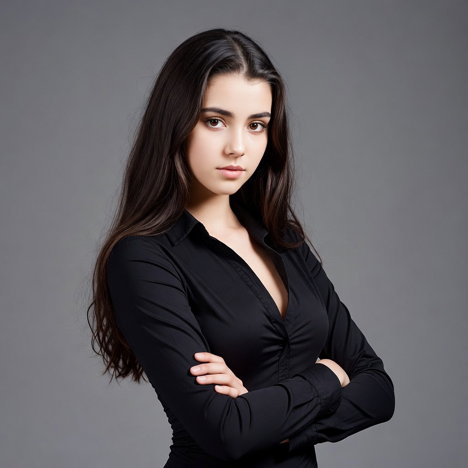Woman with long hair in black top Woman with long hair in black top