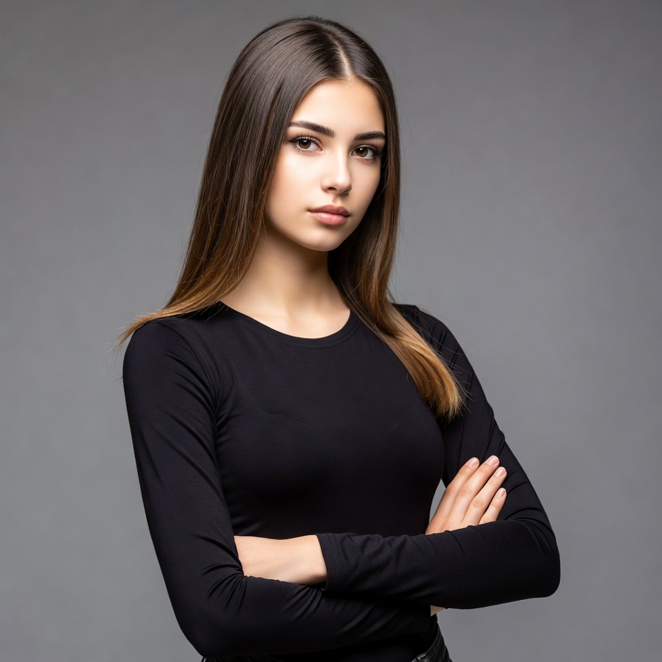 Person with arms crossed in studio Person with arms crossed in studio