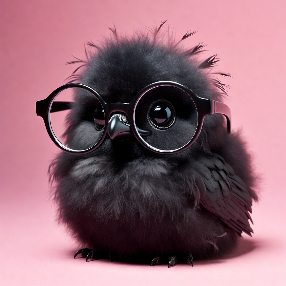 Cute bird wearing glasses in studio Cute bird wearing glasses in studio