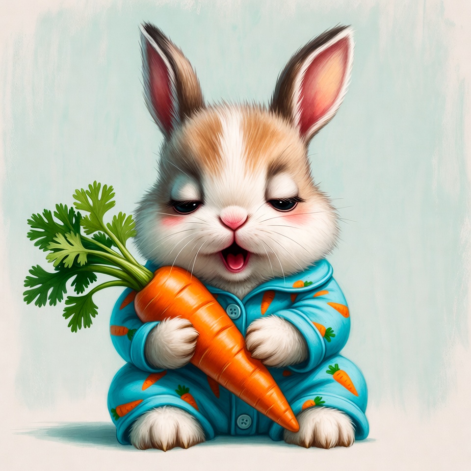 Rabbit in pajamas holds carrot Rabbit in pajamas holds carrot