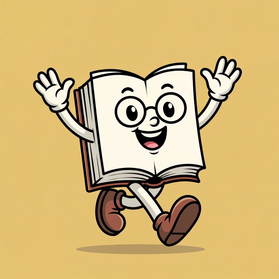 Happy book character running joyfully Happy book character running joyfully