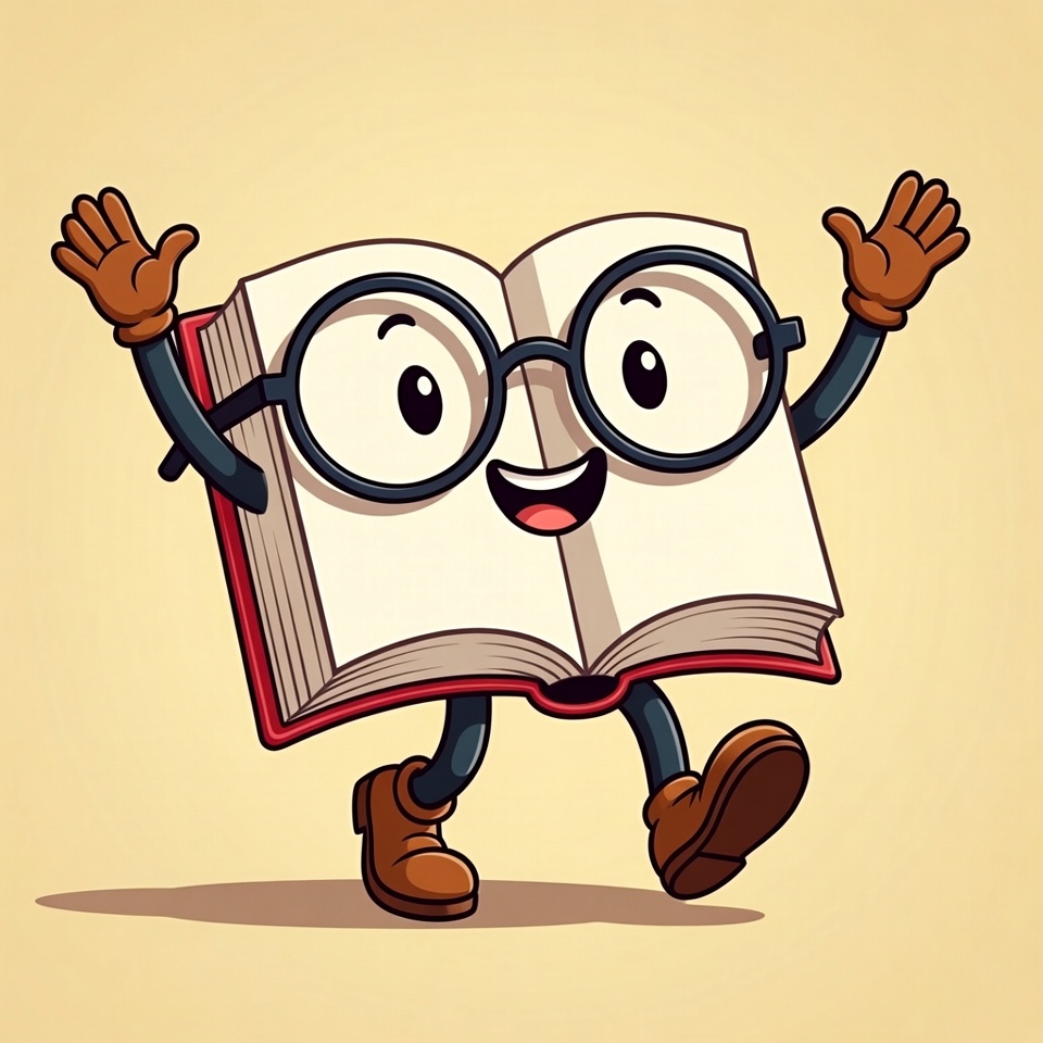 Happy book character with glasses Happy book character with glasses