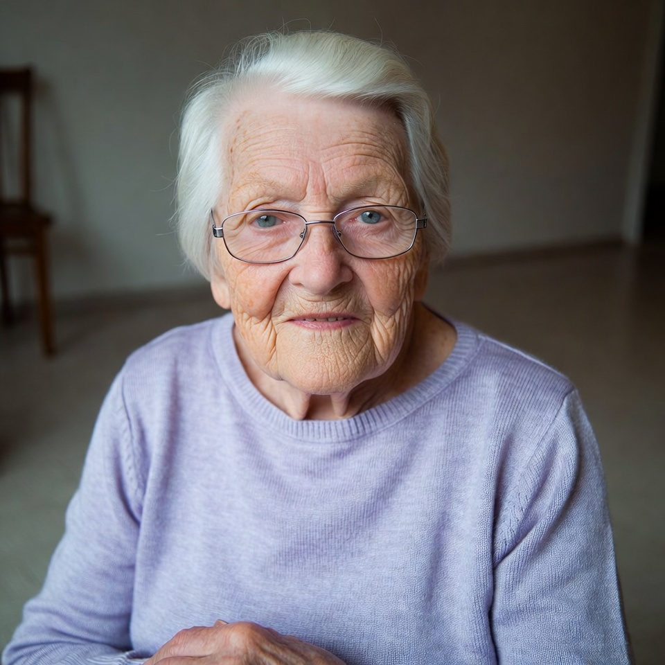 Elderly woman smiling indoors Elderly woman smiling indoors