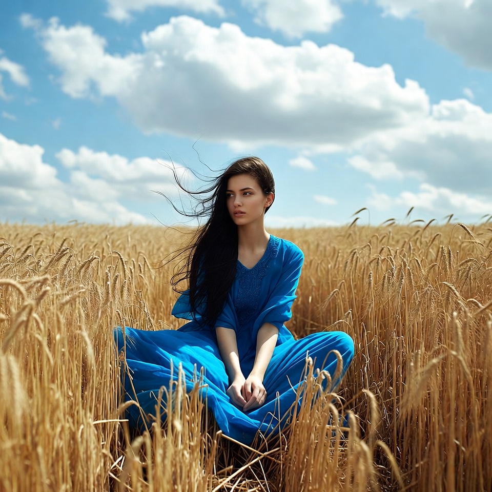 Woman sitting in wheat field Woman sitting in wheat field