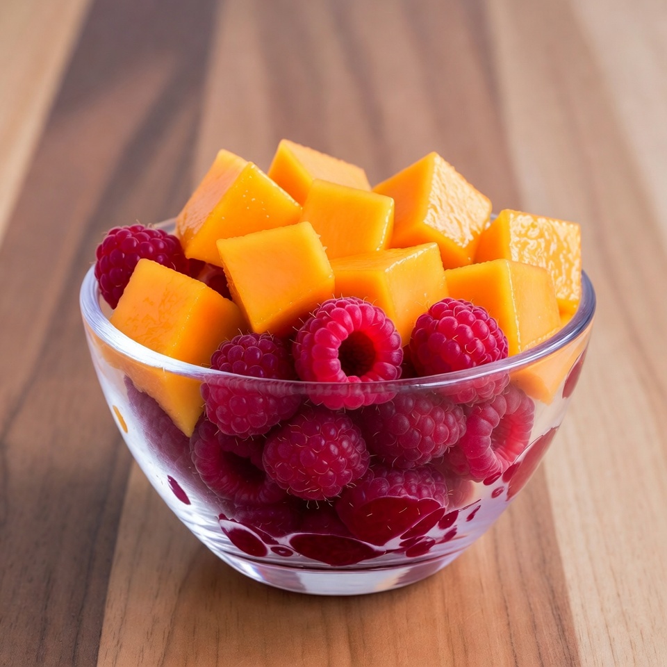Fresh fruit bowl with raspberries and mango Fresh fruit bowl with raspberries and mango