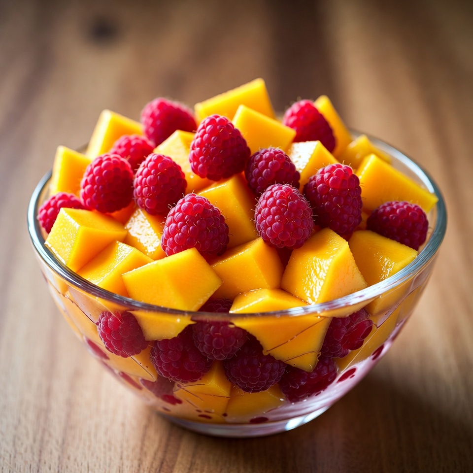 Fresh fruit bowl with mango and raspberries Fresh fruit bowl with mango and raspberries