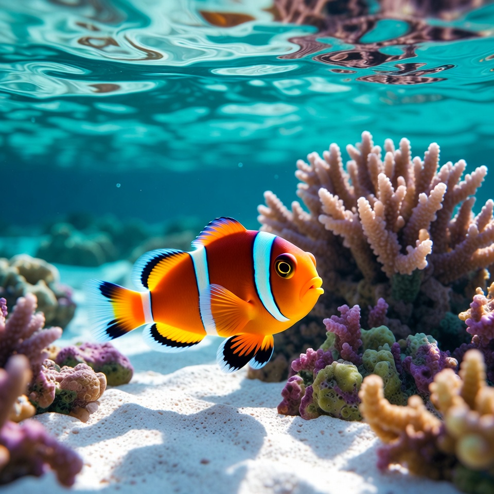 Clownfish swimming near coral reef Clownfish swimming near coral reef