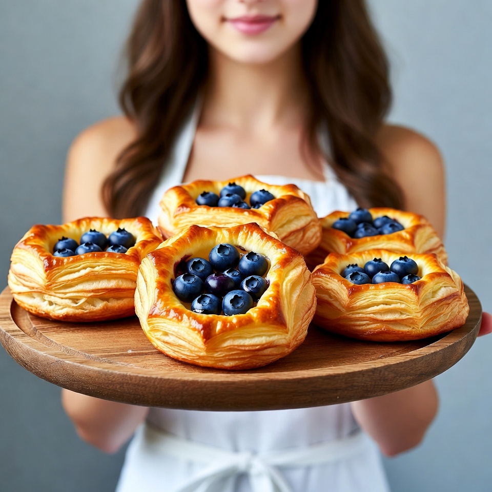 Freshly baked blueberry pastries on a tray Freshly baked blueberry pastries on a tray