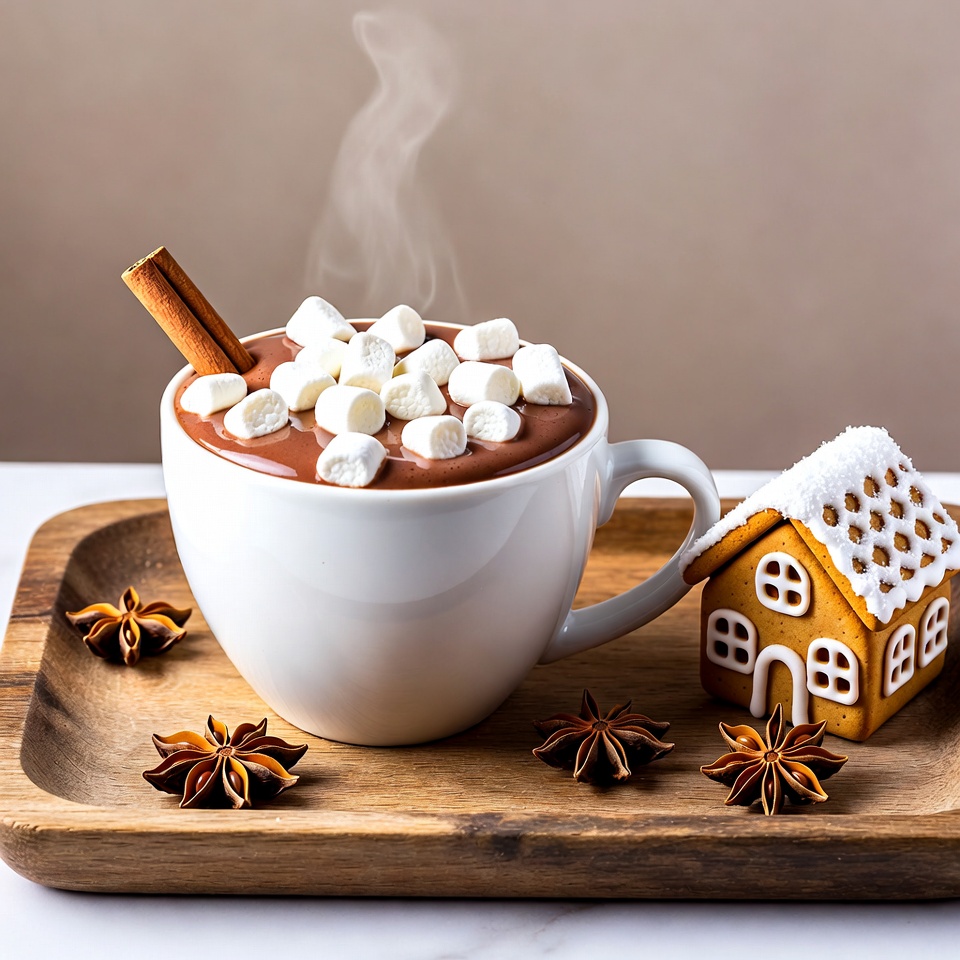 Hot chocolate with marshmallows and gingerbread Hot chocolate with marshmallows and gingerbread