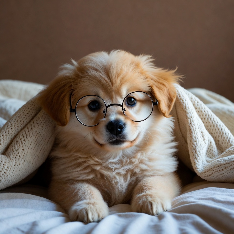 Dog wearing glasses at home Dog wearing glasses at home
