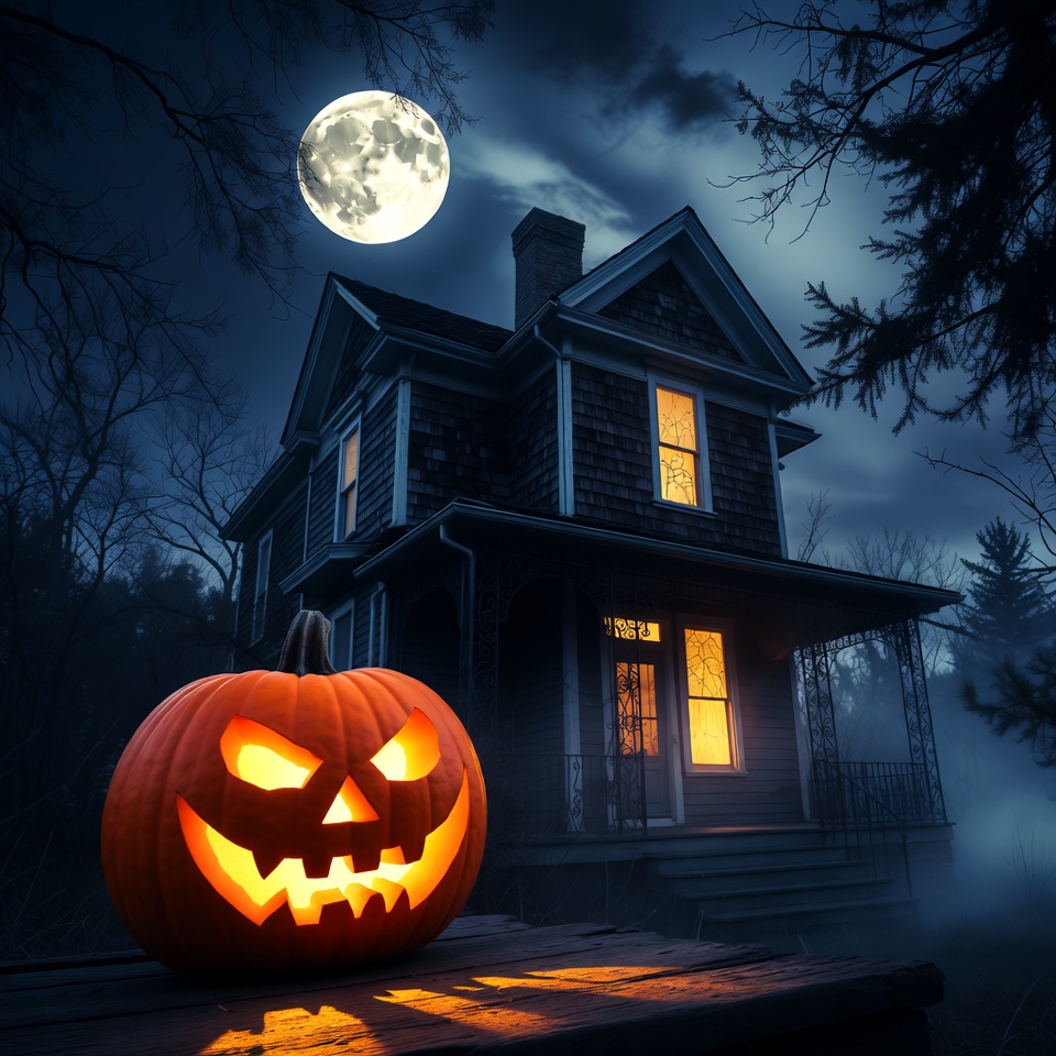 Halloween night at a haunted house Halloween night at a haunted house