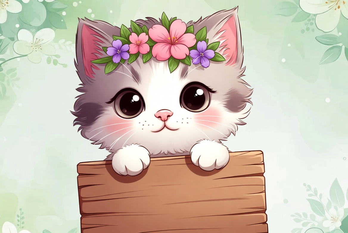 Cute cat with flower crown in spring Cute cat with flower crown in spring