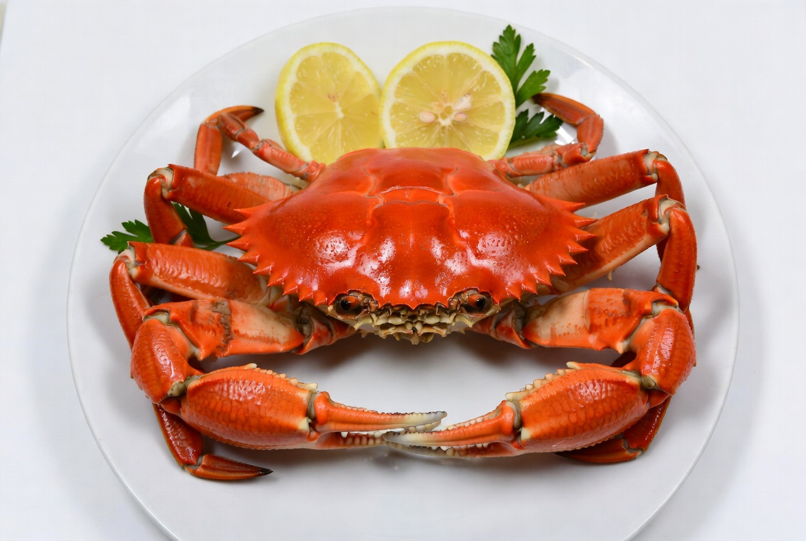 Fresh crab served with lemon slices Fresh crab served with lemon slices