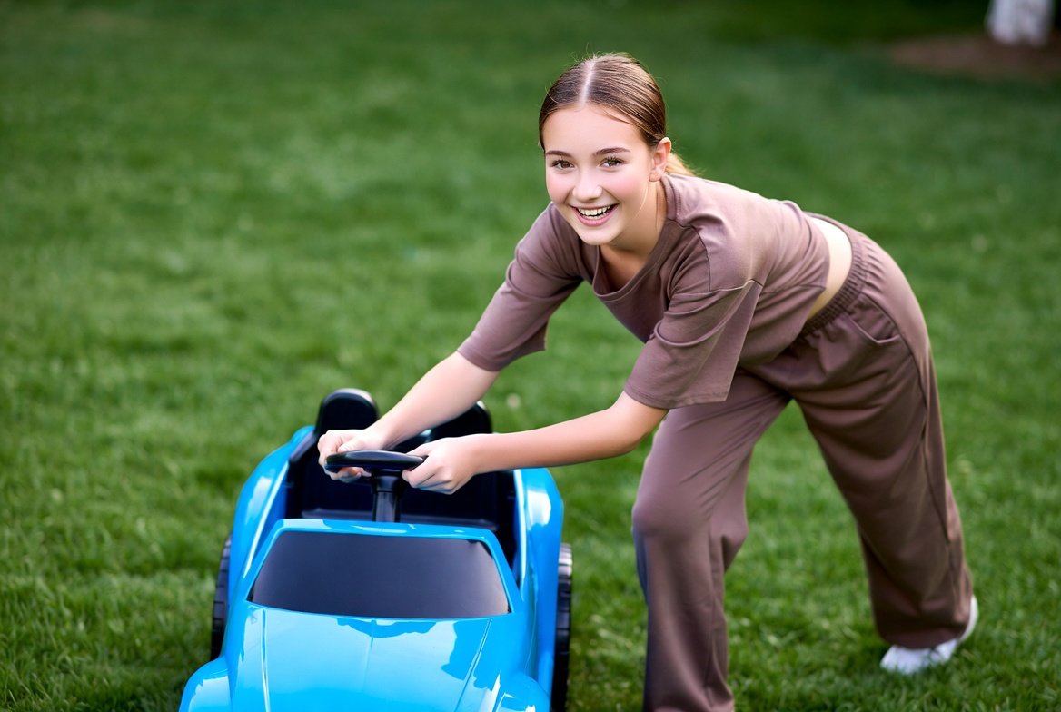 Child playing with toy car outdoors Child playing with toy car outdoors