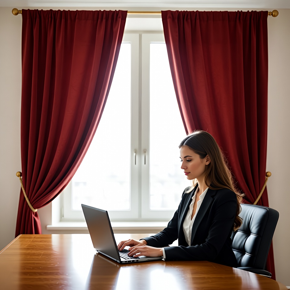 Woman working on laptop at desk Woman working on laptop at desk