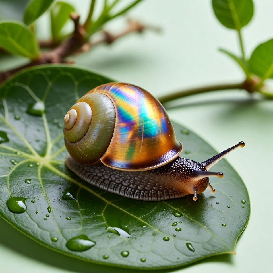 Snail on a green leaf Snail on a green leaf