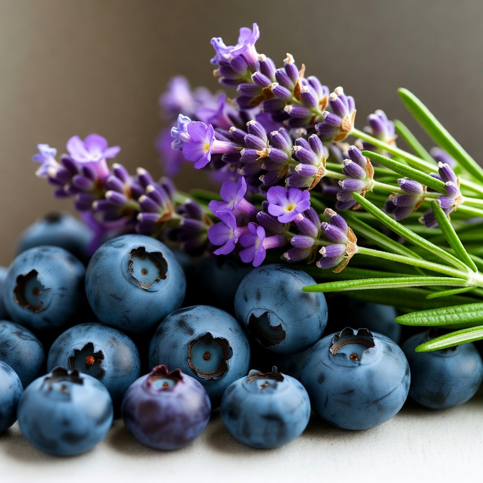 Blueberries and lavender arranged neatly Blueberries and lavender arranged neatly