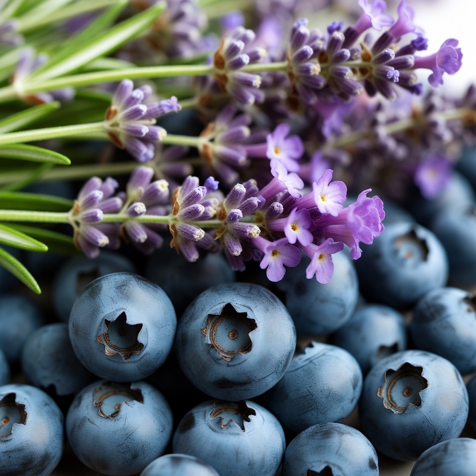 Blueberries and lavender arrangement in sunlight Blueberries and lavender arrangement in sunlight
