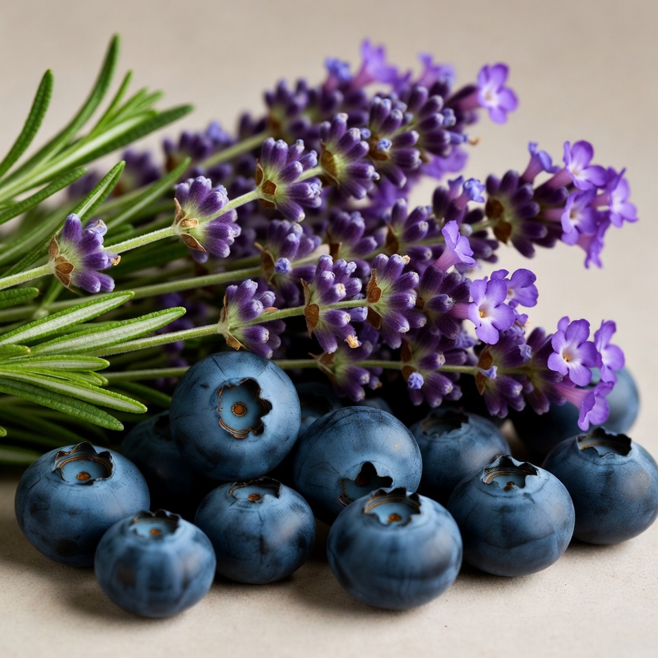 Blueberries and lavender on a table Blueberries and lavender on a table