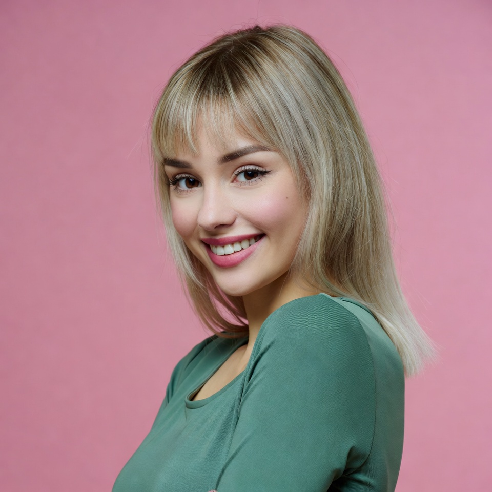 Woman smiling against pink background Woman smiling against pink background