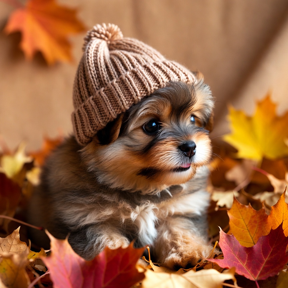 Cute puppy in autumn leaves Cute puppy in autumn leaves