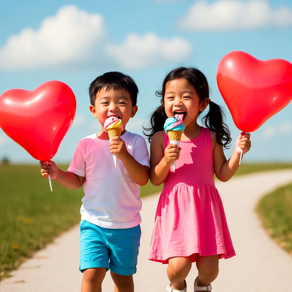 Kids enjoying ice cream in summer Kids enjoying ice cream in summer