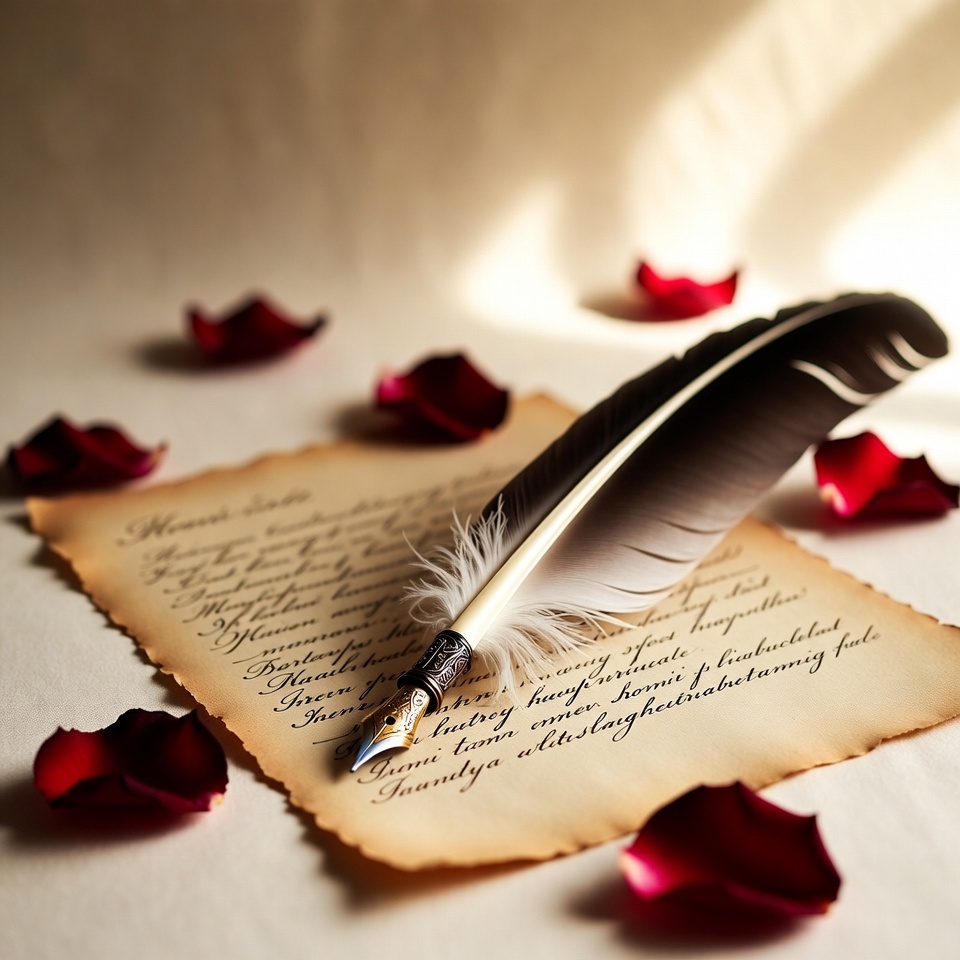 Feather pen on old letter Feather pen on old letter