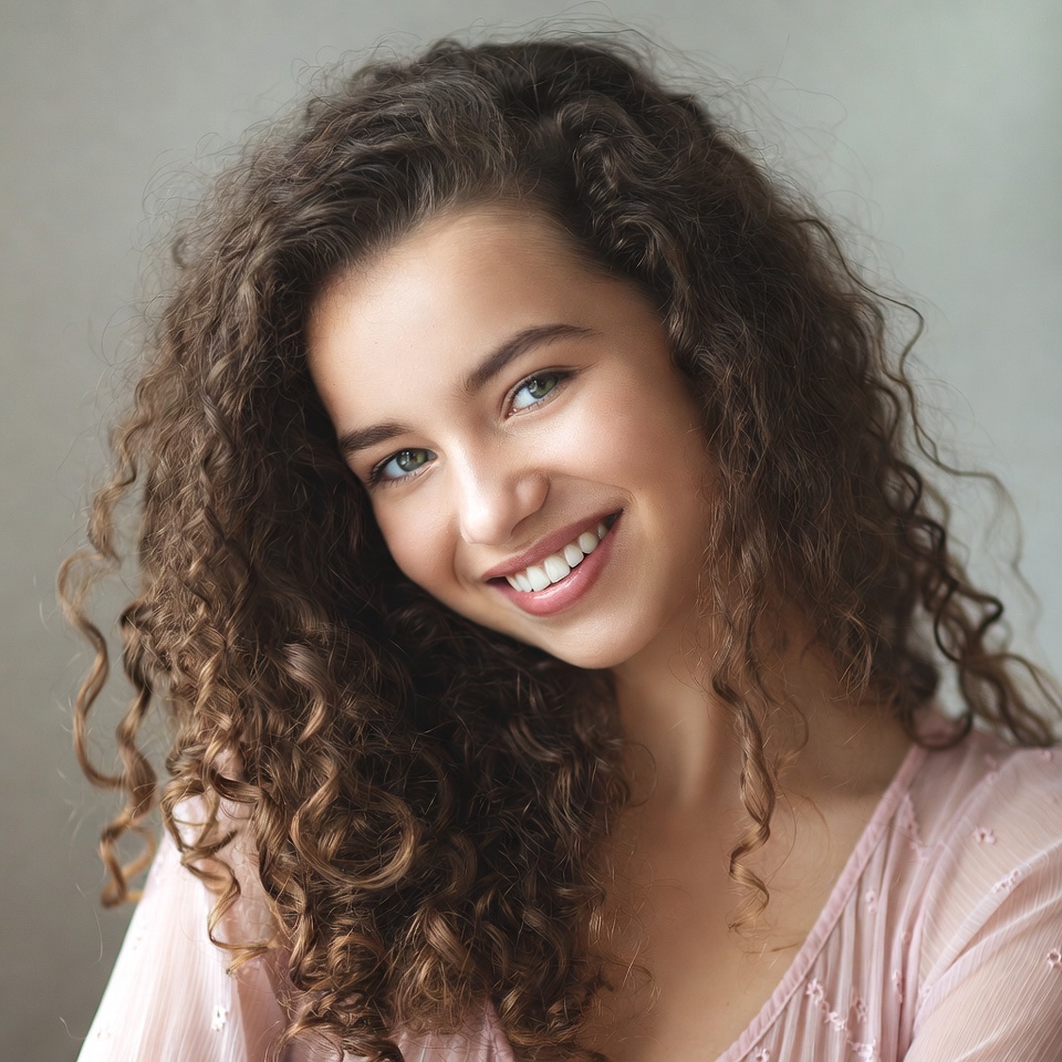 Smiling woman with curly hair Smiling woman with curly hair
