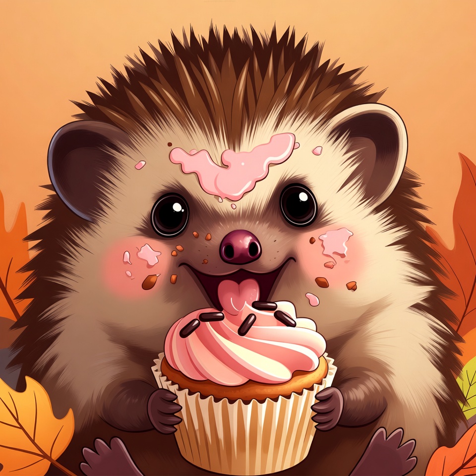 Hedgehog enjoys cupcake with sprinkles Hedgehog enjoys cupcake with sprinkles