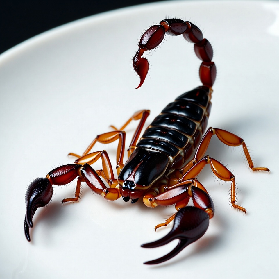 Scorpion on white plate Scorpion on white plate