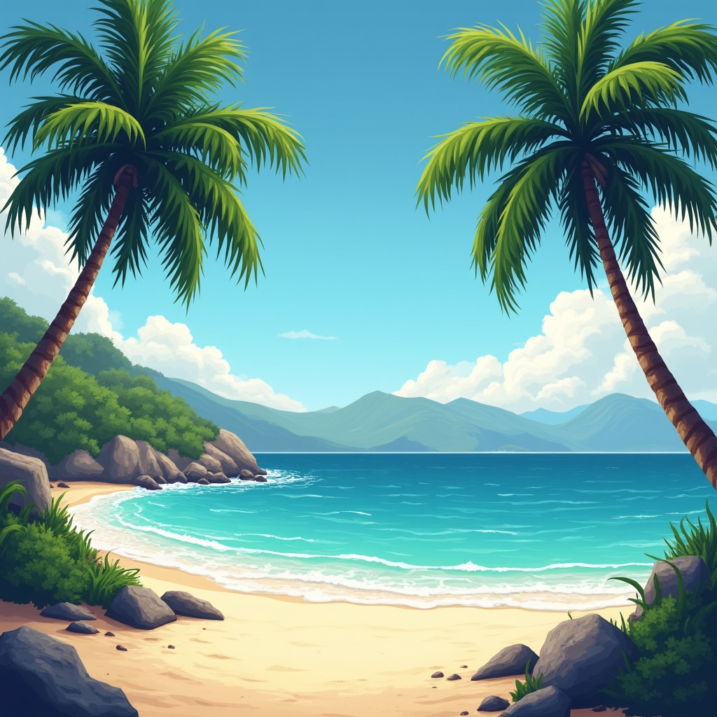 Tropical beach with palm trees and water Tropical beach with palm trees and water