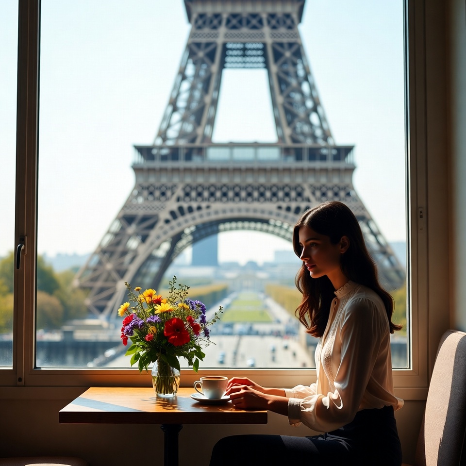 Coffee with eiffel tower view Coffee with eiffel tower view